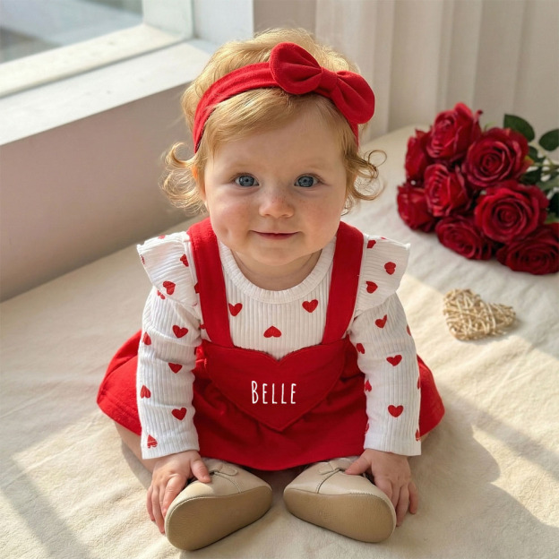 Personalized Baby Girl Heart Suspender Dress Set| YESVal01