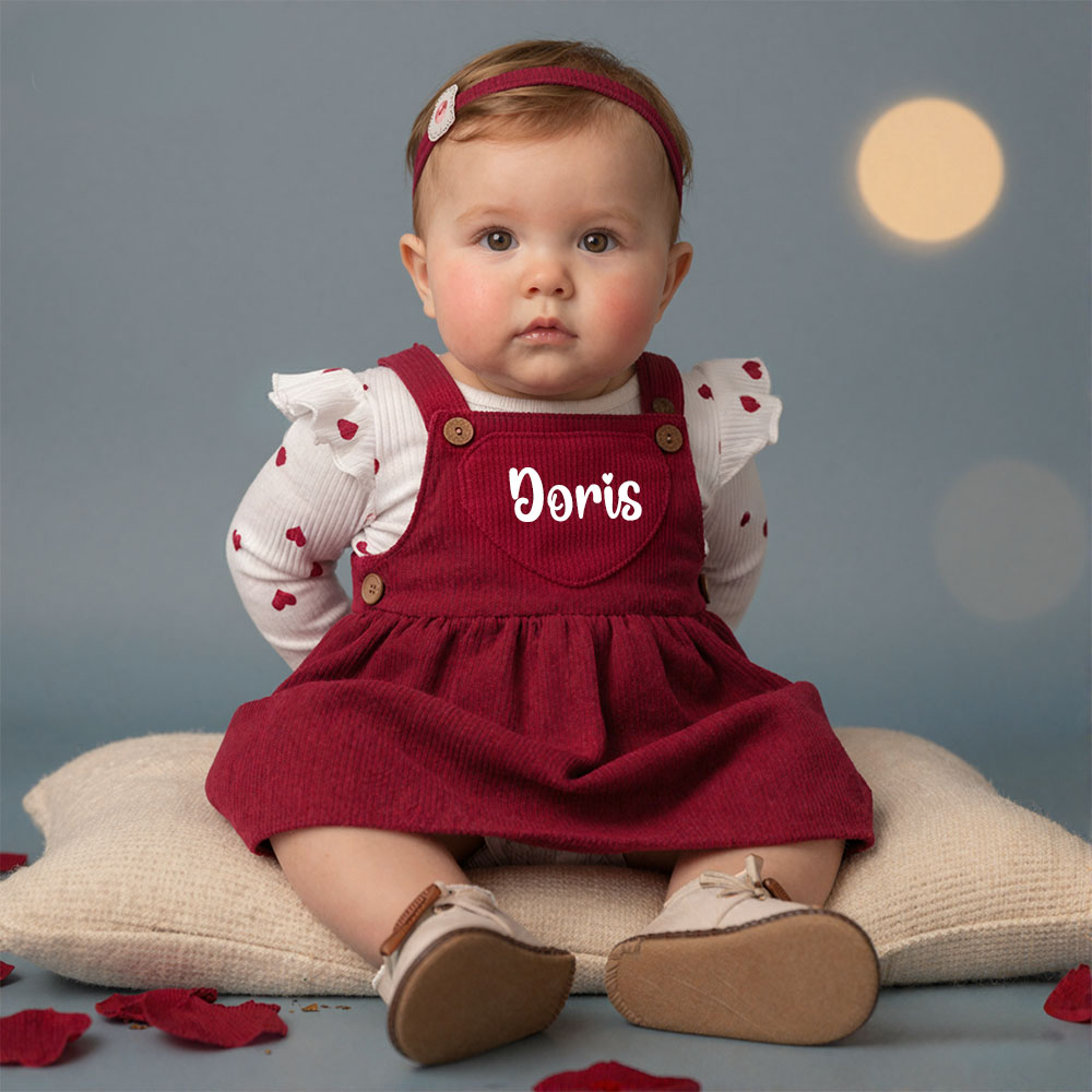 Personalized Baby Girl Heart Suspender Dress Set| YESVal02