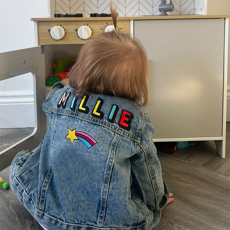 Personalized Kids Hand Patch Rainbow Denim Jacket| Cloth262