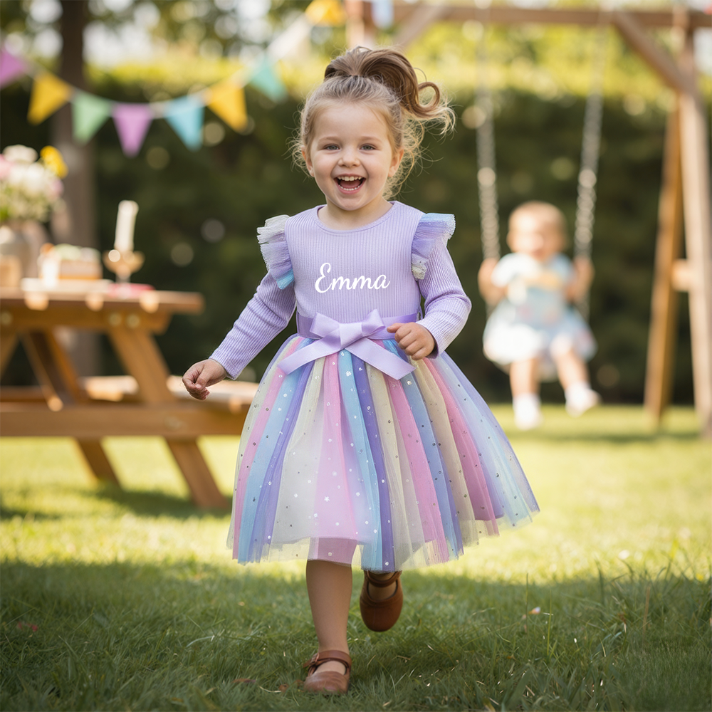 Personalized Girl Rainbow Sparkle Tulle Dress| Dress47