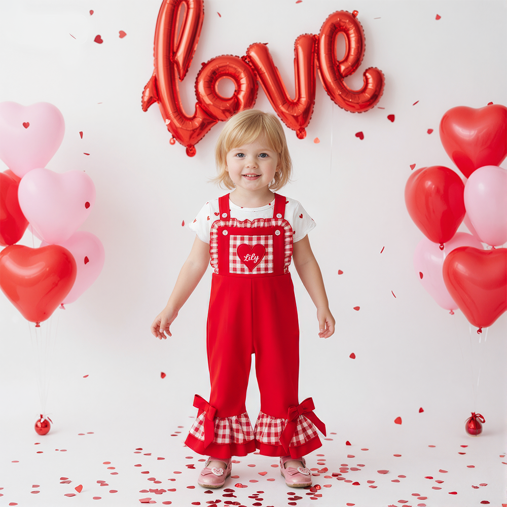 Personalized Girl Monogram Valentine's Day Heart Overalls| YESVa06