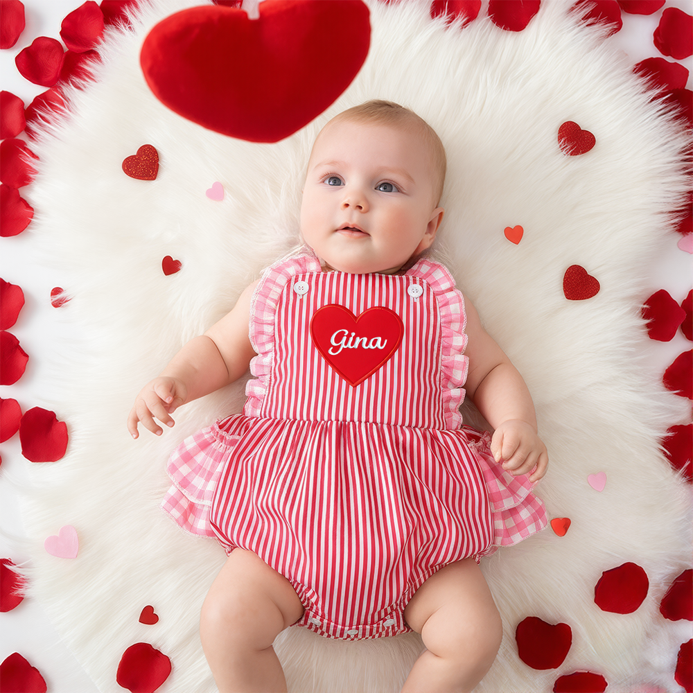 Personalized Baby Girl Embroidered Valentine’s Day Heart Romper| YESVa07