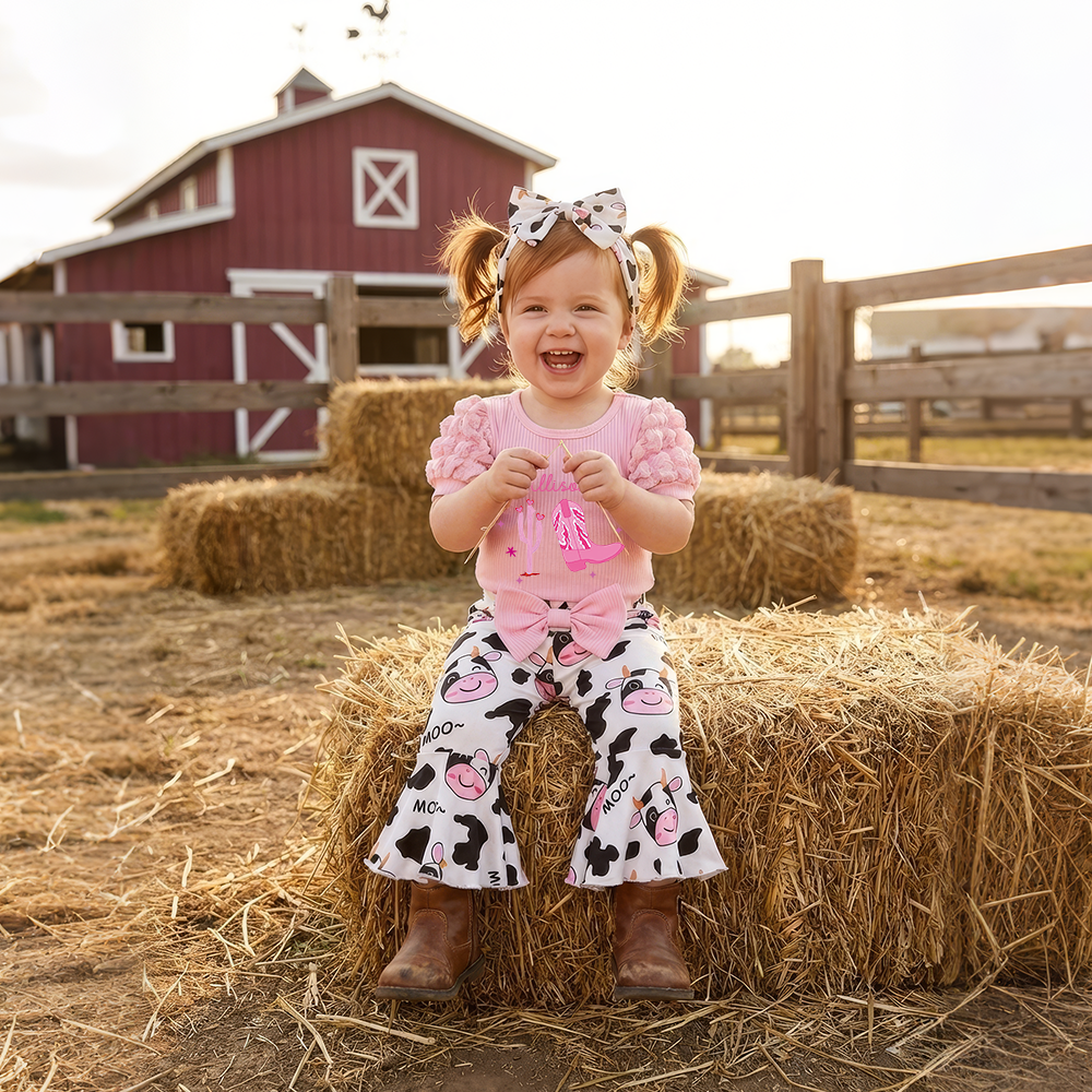 Personalized Baby Girl Cow Print Outfit Set| BBcloth119