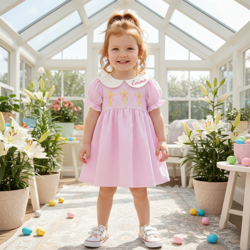 Personalized Girl Easter Cross Embroidery Dress| Dress57