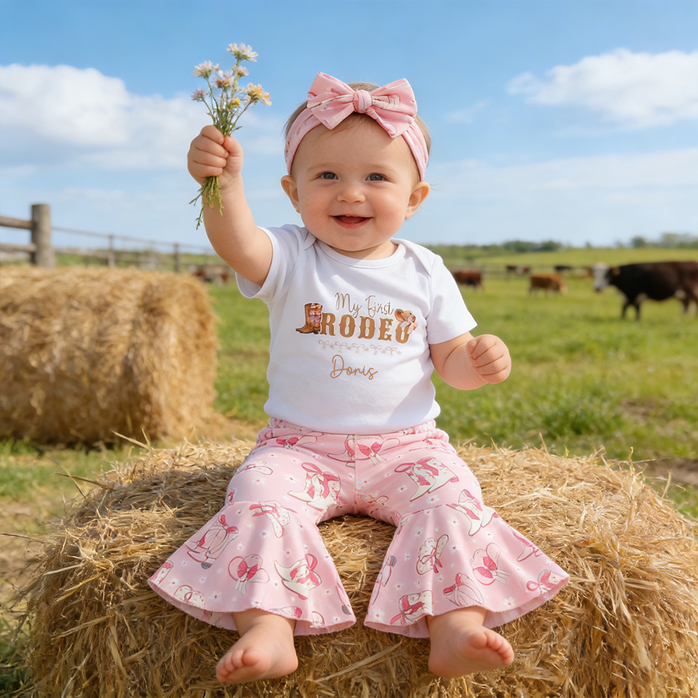 Personalized Baby Girl Cow Print Outfit Set| BBcloth127