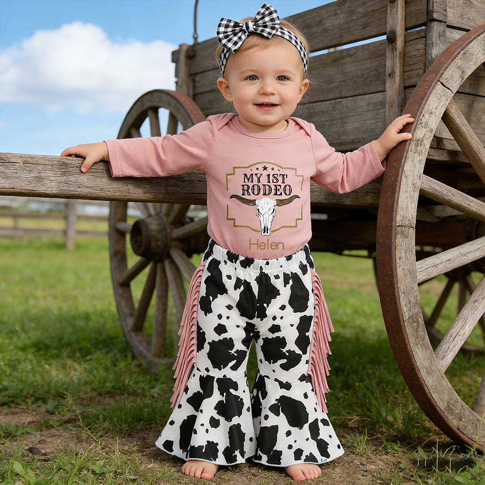 Personalized Baby Girl My First RODEO Cow Print Outfit Set| BBcloth129