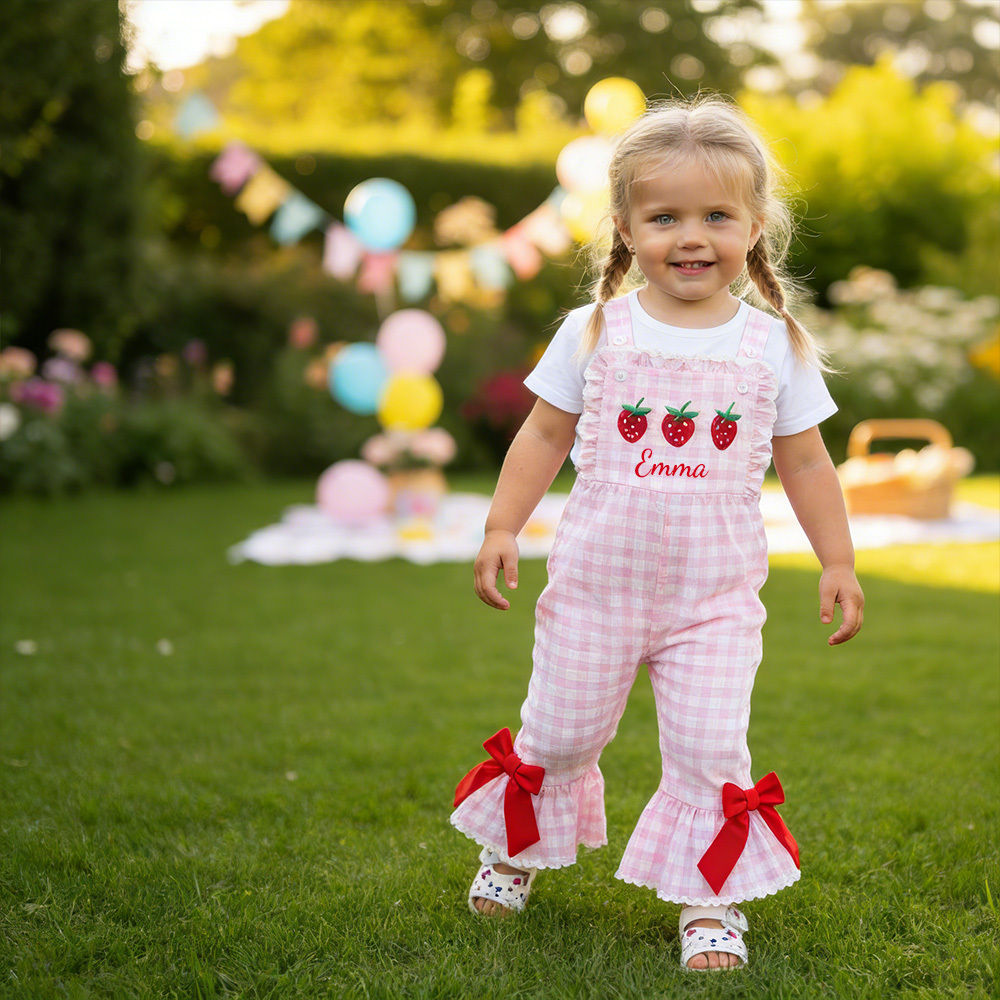 Personalized Girl Birthday Strawberry Overalls| Pants32