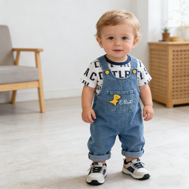 Personalized Boy Dinosaur Denim Overalls| Pants37