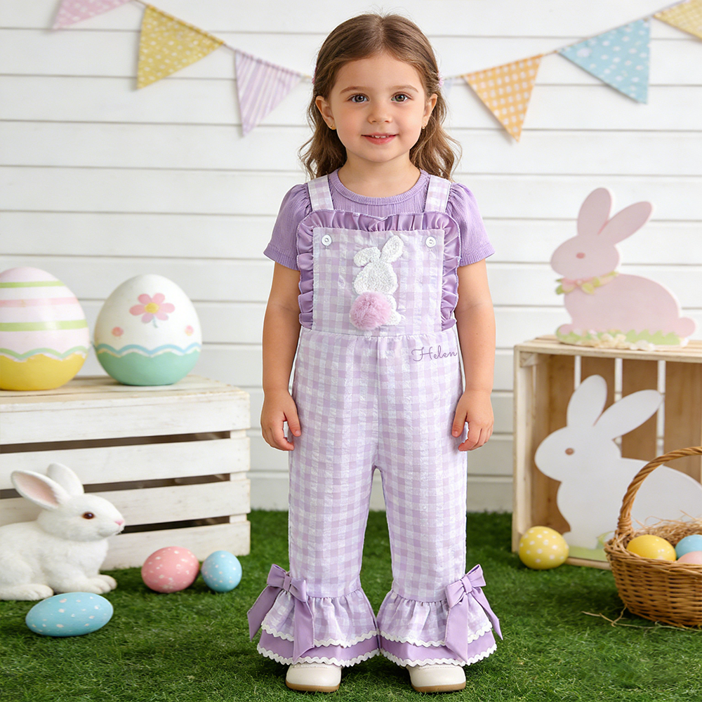 Personalized Girl Easter Bunny Overalls| Pants38