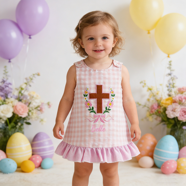 Personalized Girl Easter Cross Pink Dress| Dress67