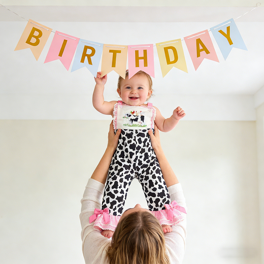 Girl Birthday Cow Print Overalls| Pants32