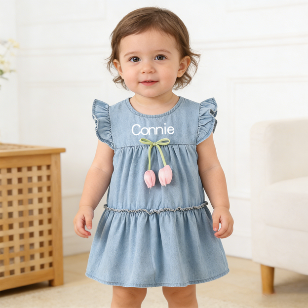 Personalized Baby Girl Summer Denim Dress| Dress75