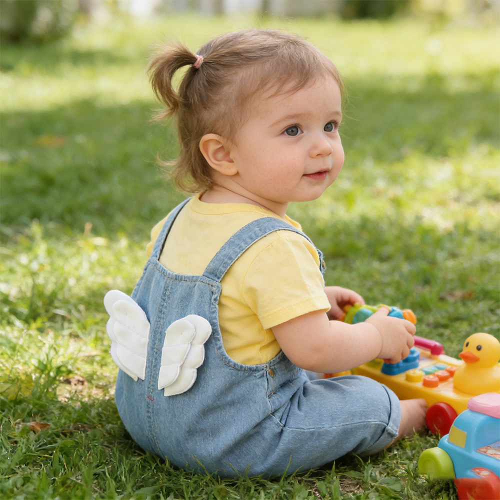 Personalized Kids Wing Patch Denim Overalls Set| Pants45
