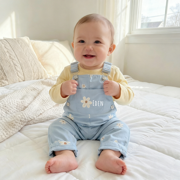 Personalized Baby Girl Embroidered Flower Overalls| Pants27