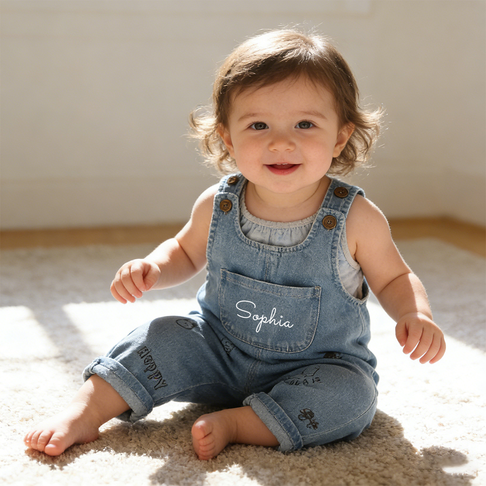 Personalized Kids Bear Denim Overalls| Pants48