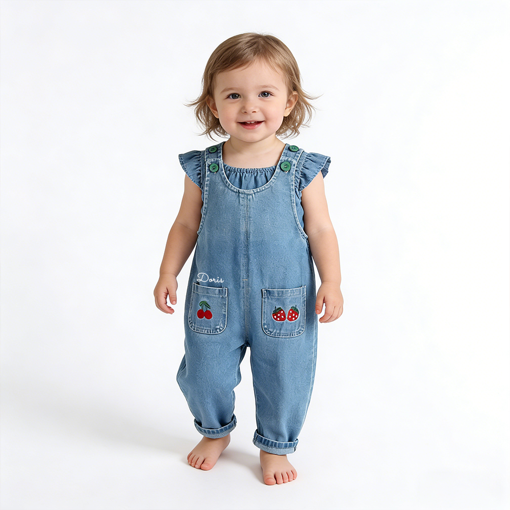 Personalized Girl  Fruit Pocket Denim Overalls| Pants50