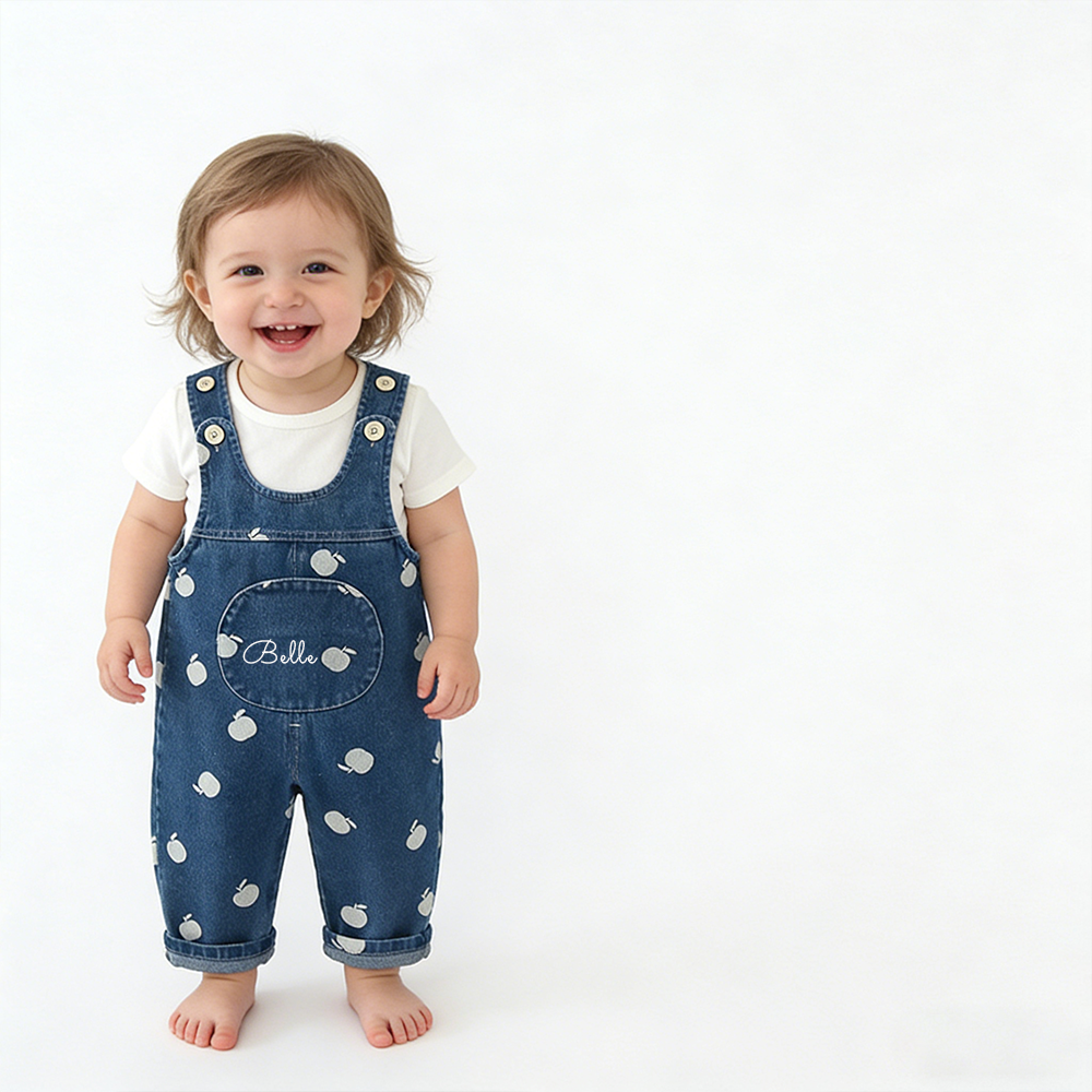 Personalized Kids Print Apple Denim Overalls| Pants52