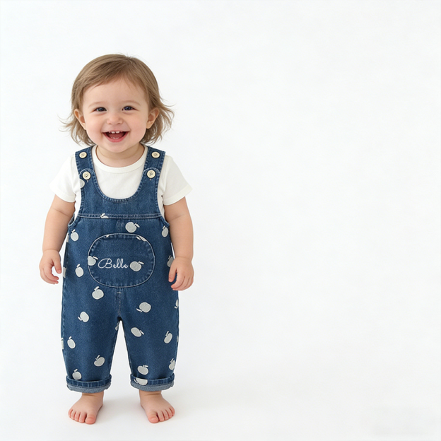 Personalized Kids Print Apple Denim Overalls| Pants52