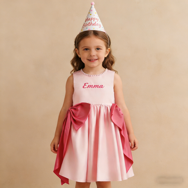 Personalized Girl Embroidered Pink Party Dress| Dress77