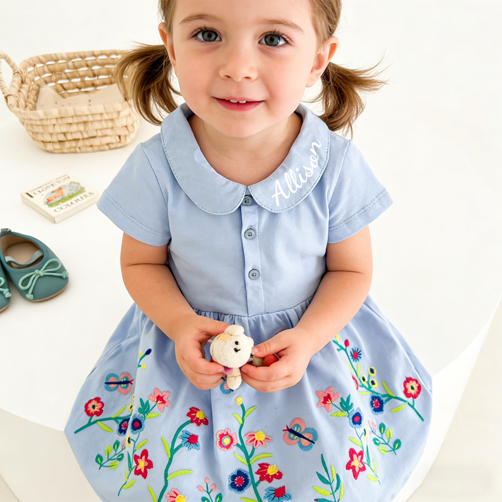 Personalized Girl Summer Floral Embroidered Dress| Dress79