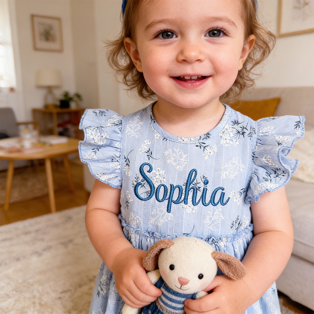 Personalized Girl Embroidered Name Floral Dress With Bow| Dress80