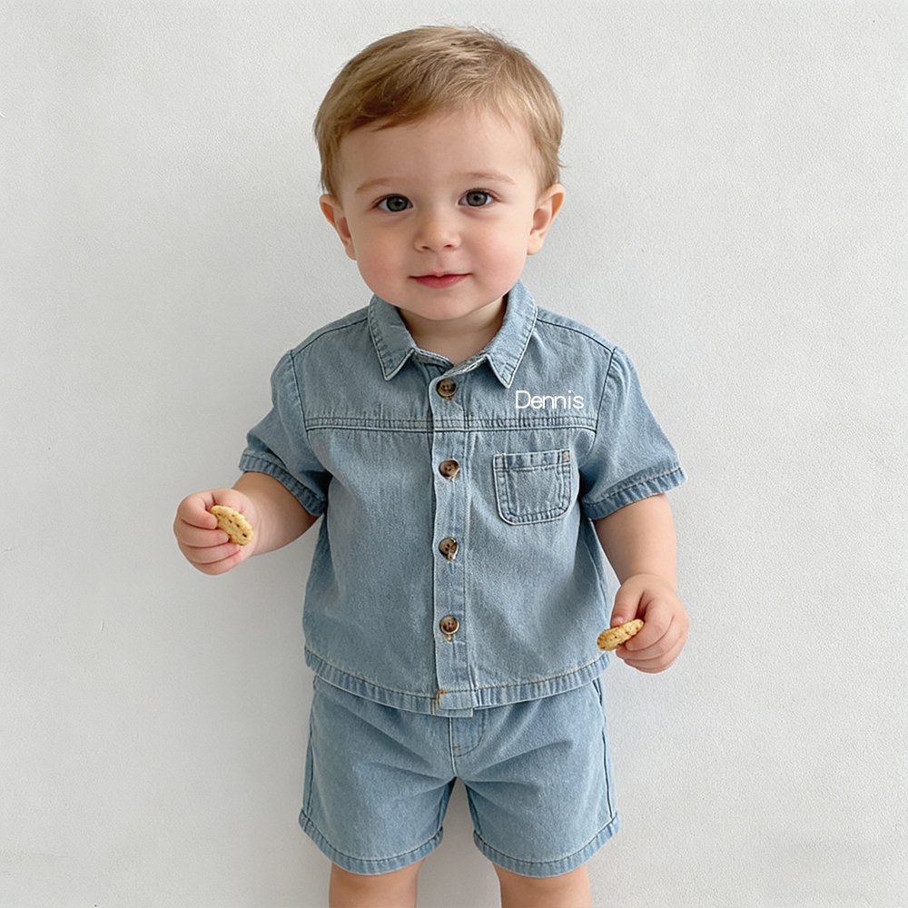 Personalized Boy Casual Denim Two-Piece Set| Cloth268