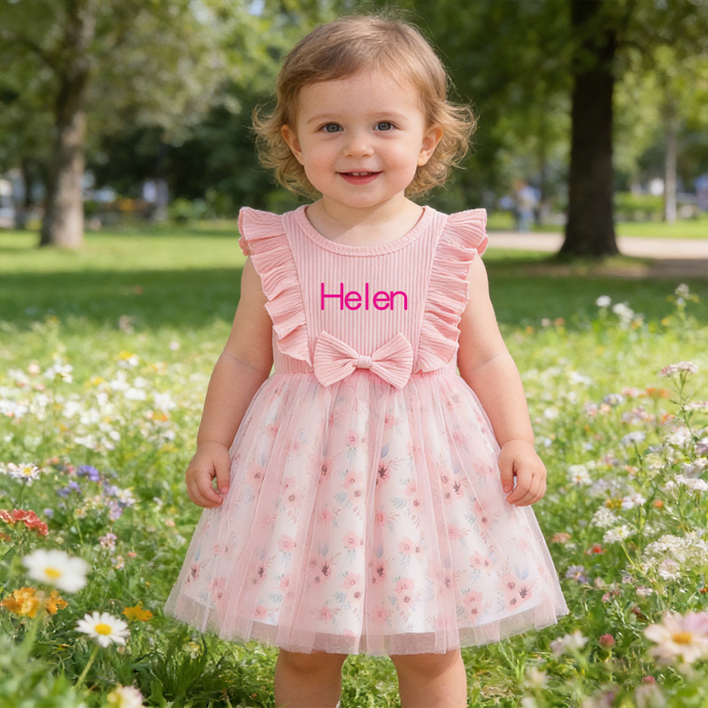 Personalized Girl Floral Dress With Bow| Dress81