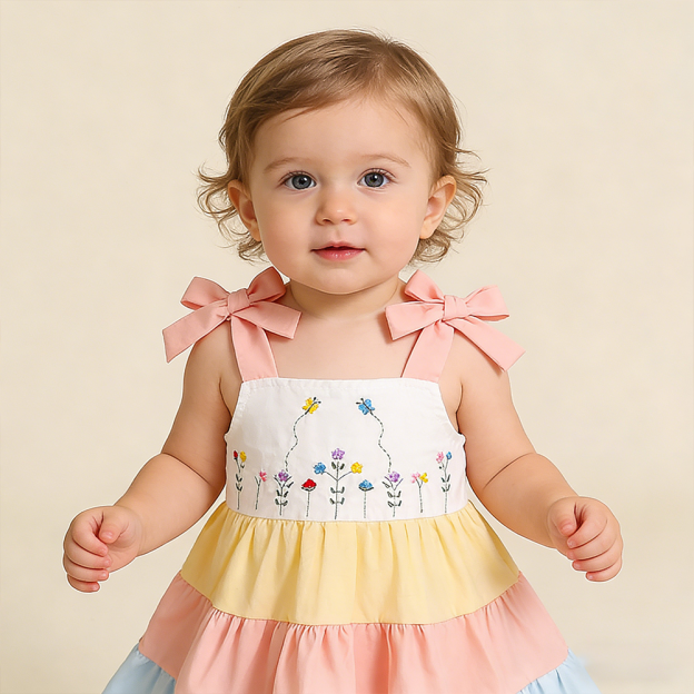 Girl Floral Embroidered Rainbow Dress| Dress83
