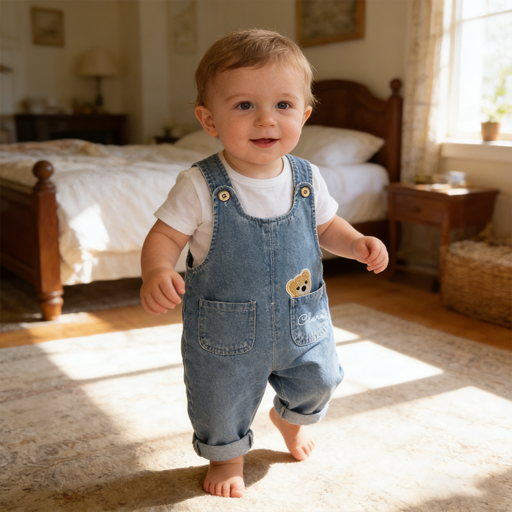 Personalized Boy Cute Bear Denim Overalls| Pants54