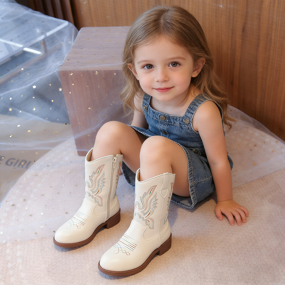  Girl Embroidered White Western Cowgirl Boots| Shoes01