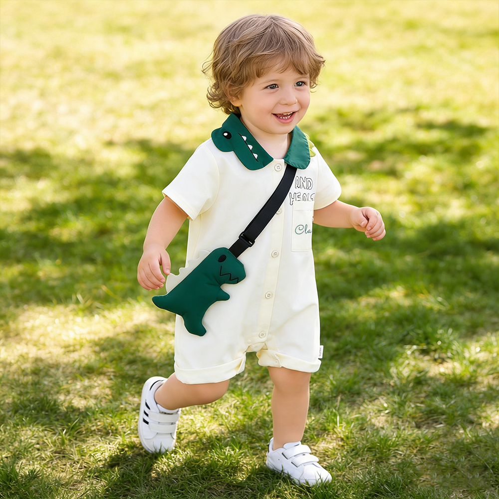 Personalized Baby Boy Dinosaur Romper with Bag| BBcloth134