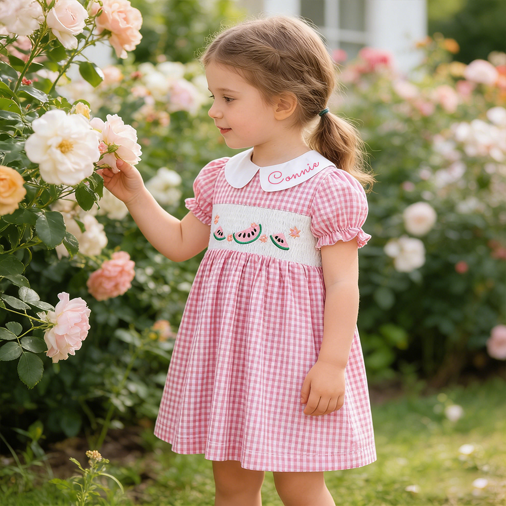 Personalized Girl  Watermelon Embroidered Pink Dress| Dress84