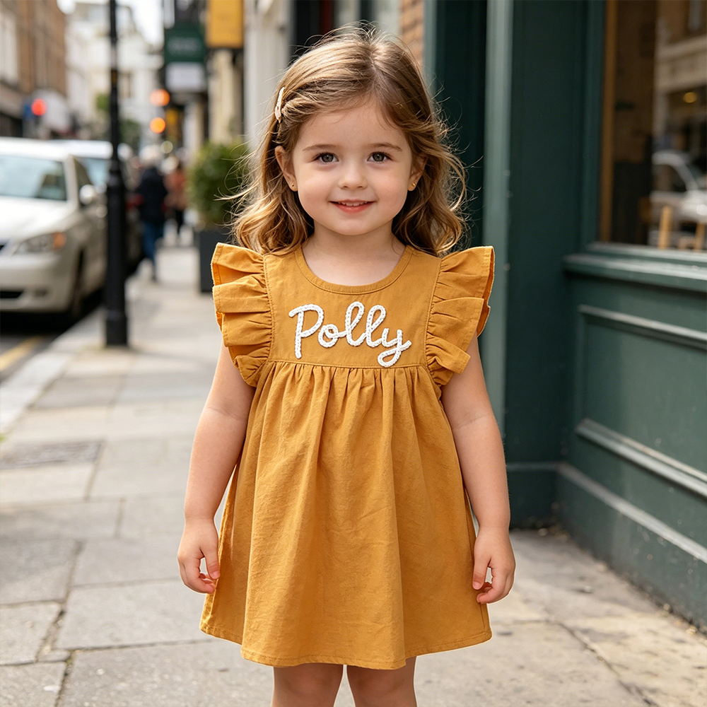 Personalized Girls Hand-Embroidered Name Ruffle Bubble Dress| Dress86
