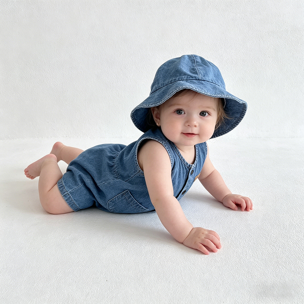 Personalized Baby Denim Jumpsuit & Sun Hat Set| Pants56