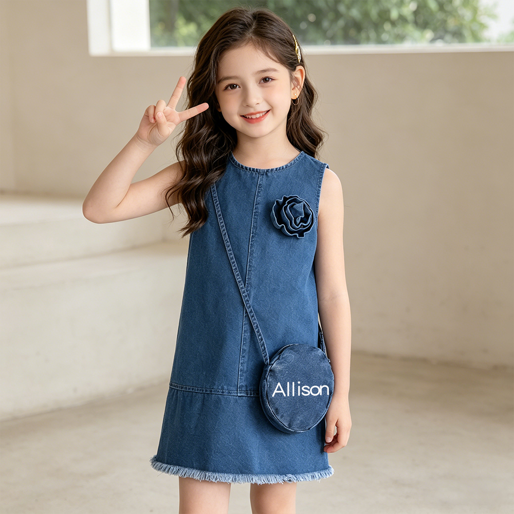 Personalized Girl Denim Dress with Matching Bag| Dress96