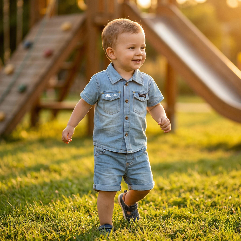 Personalized Boy Toddler Denim Shirt and Shorts Set| Cloth279