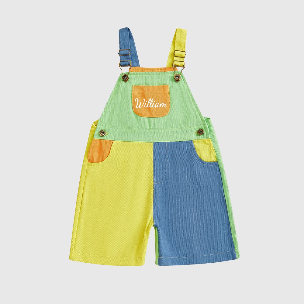 Personalized Kids Color Block Denim Overalls| Pants57