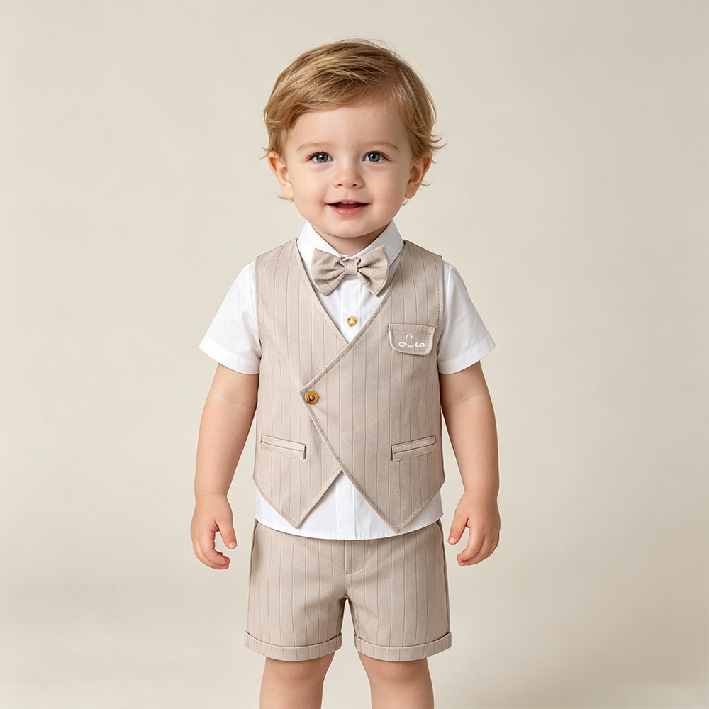 Personalized Name Baby Boy Formal Outfit with Bow Tie| Cloth281