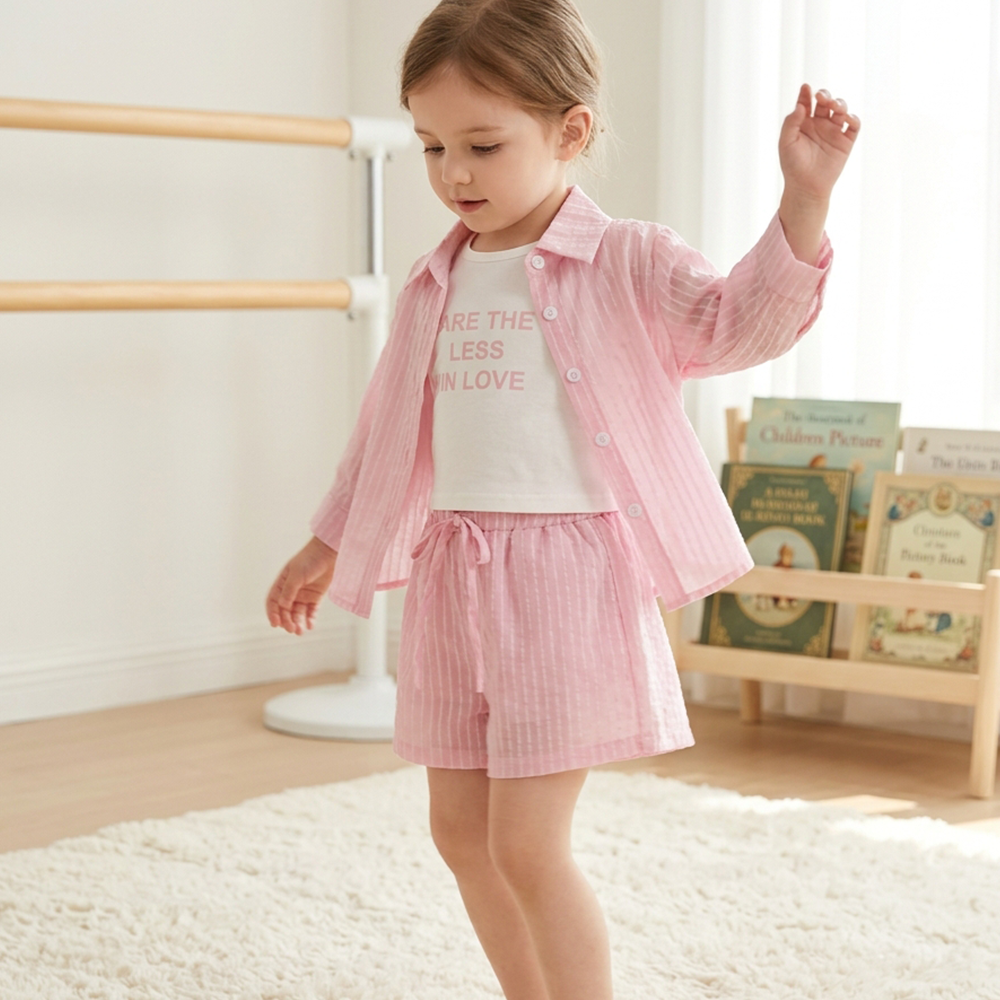 Personalized Girl Casual Pink Summer 3-Piece Outfit| Cloth283