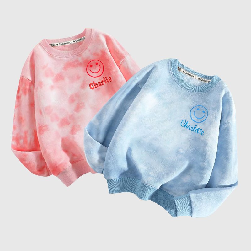 Personalized Embroidered Happy Face Tie Dye Sweatshirt| Cloth95