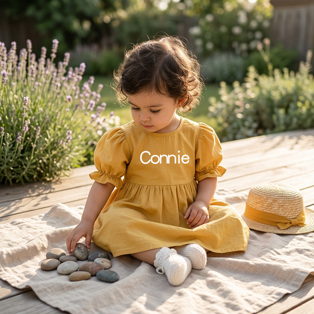 Personalized Girl Puff Sleeve Summer Dress| Dress108
