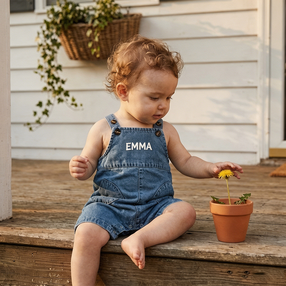 Personalized Baby Embroidered Denim Overalls| Pants58