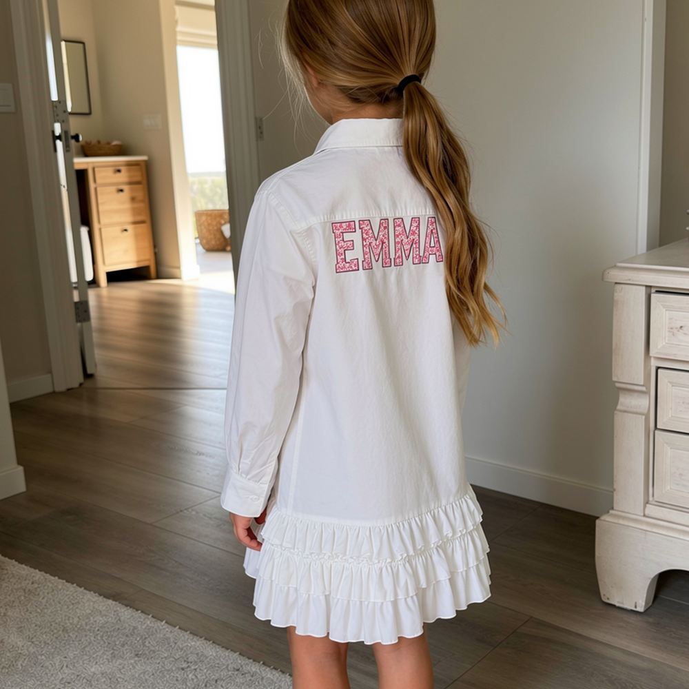 Personalized Girl Monogram White Shirt  Dress| Dress112