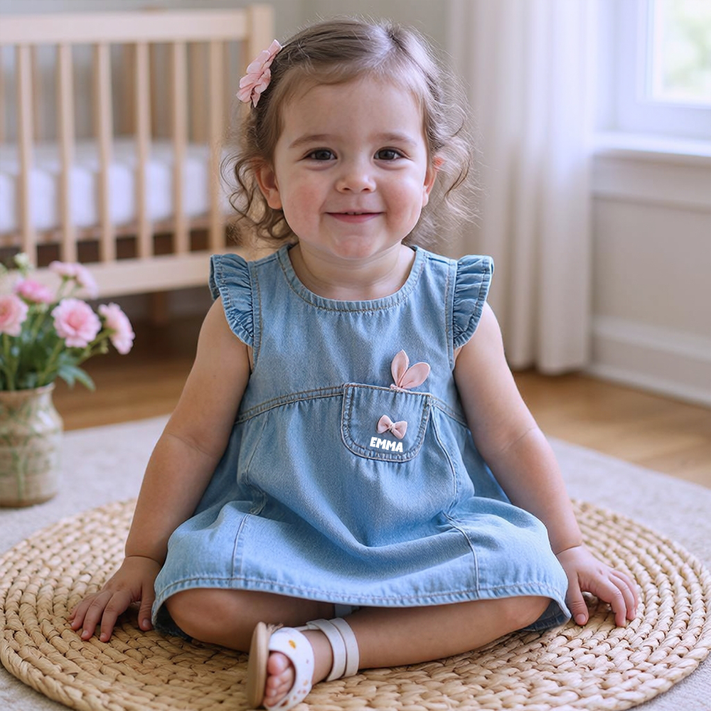 Personalized Girl Ruffle Denim Bubble Dress| Dress117