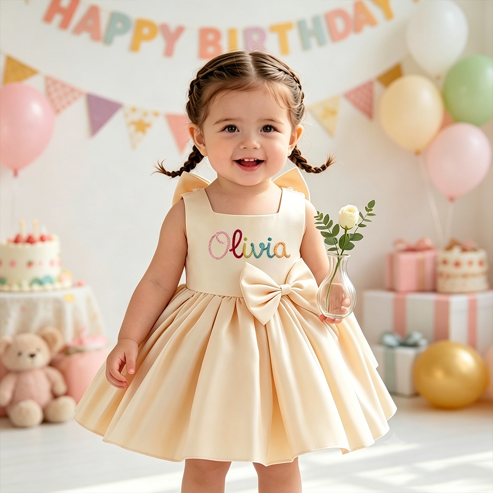 Personalized Baby Girl Embroidered Party Dress| Dress120