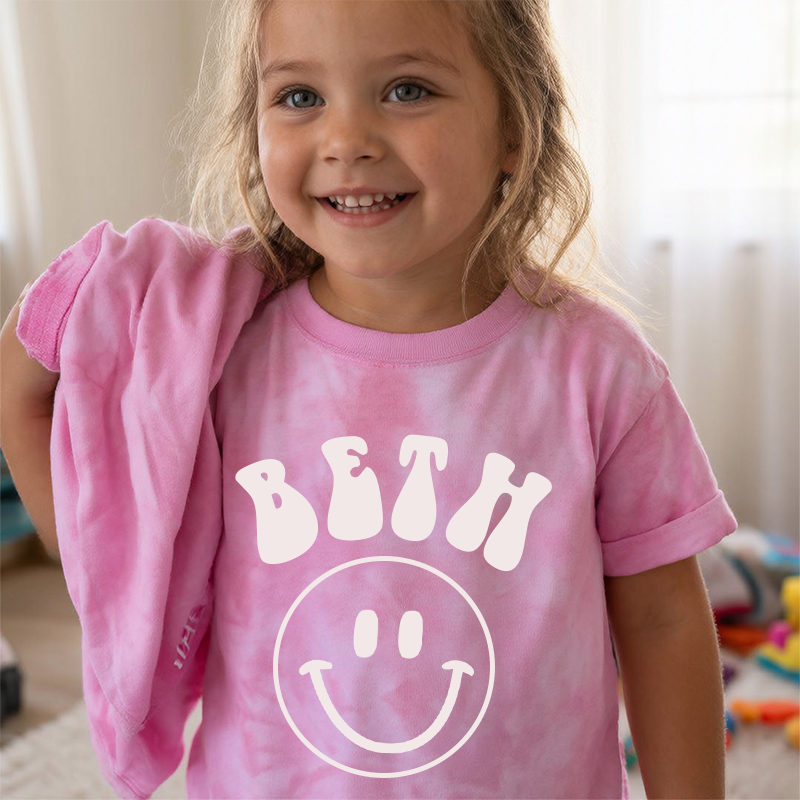 Personalized Kid Smiley Face Tie Dye Short Sleeve Tee| Cloth28401