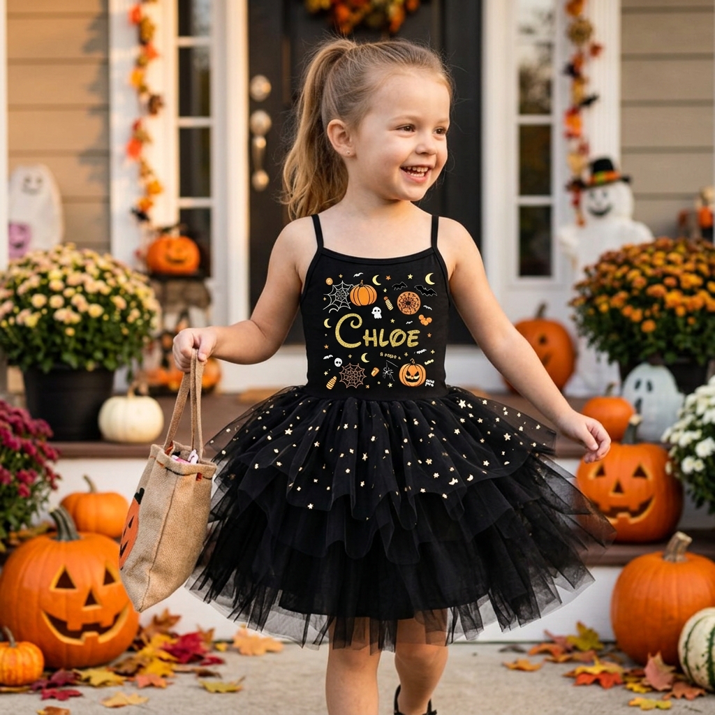 Personalized Girl Halloween Pumpkin Tutu Dress| YESHalloween10