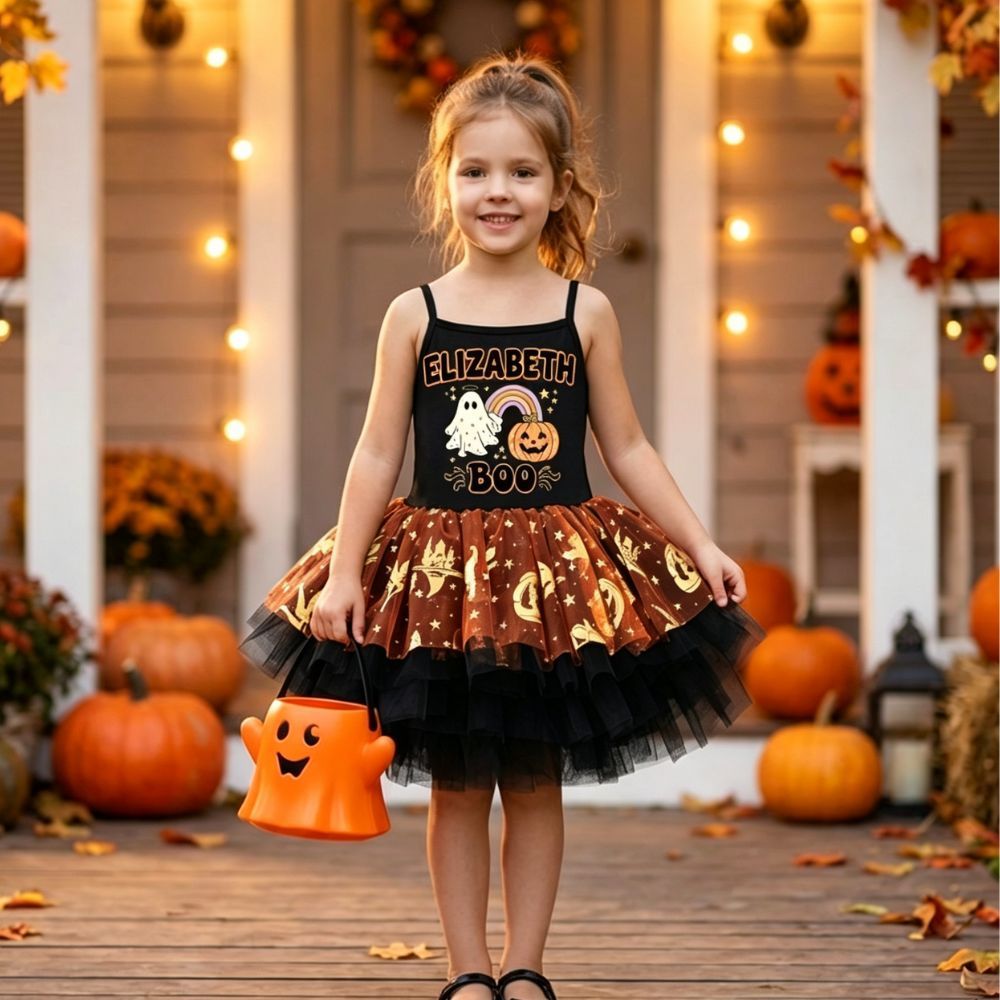Personalized Girl Halloween Pumpkin Tutu Dress| YESHalloween11