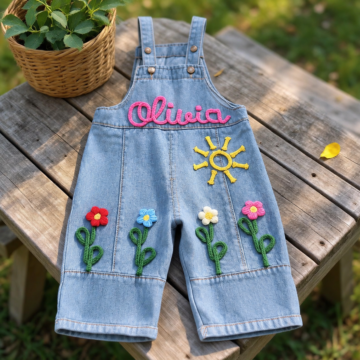 Personalized Kids Embroidered Oversized Denim Overalls| Pants60