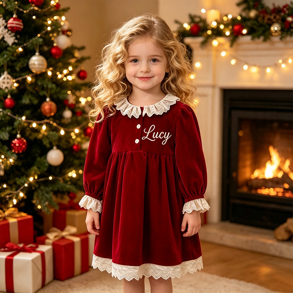 Personalized Girl Christmas Embroidered Dress| YESMC36